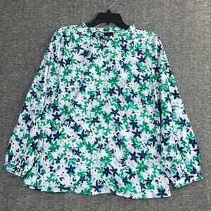 Talbots Petite Large Top Green Feminine Floral Ruffle Lightweight Button Up NEW